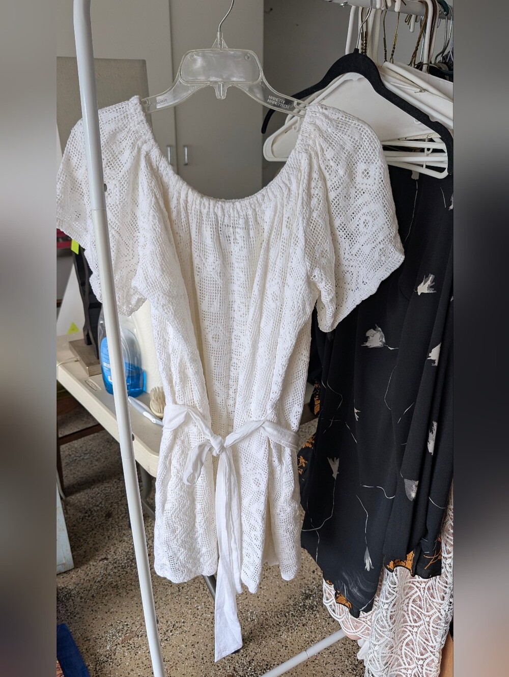Banana Republic White Crochet Tie-Waist Mini Dress